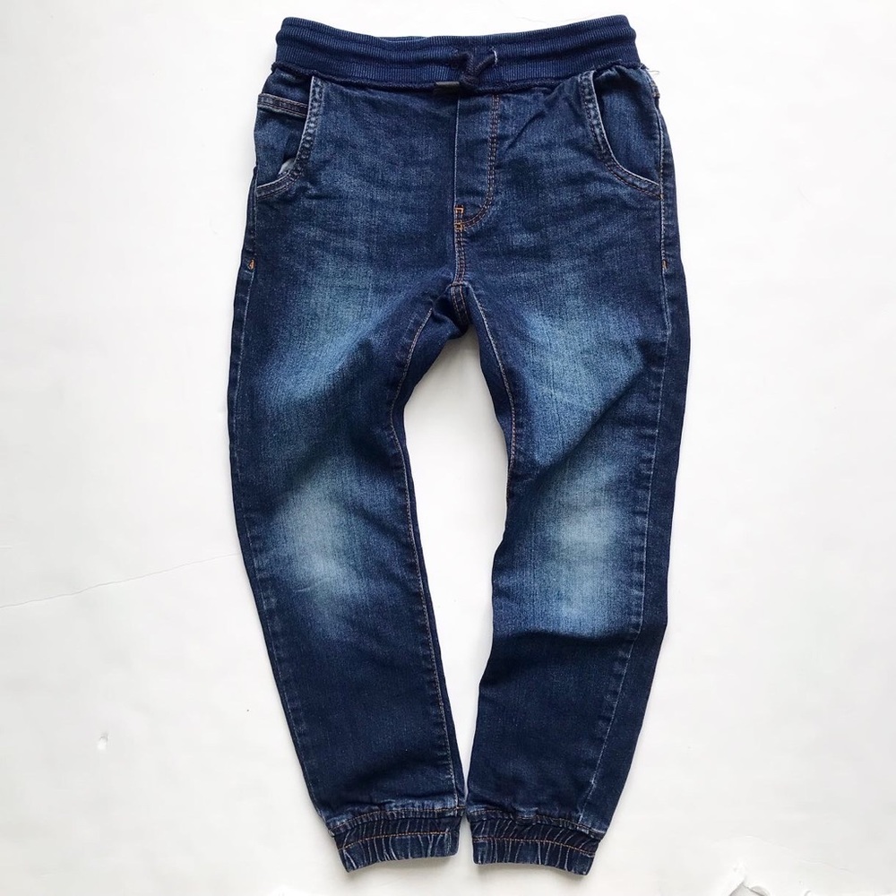Zara dark blue distressed pull up jogger style jeans EUC 8Y